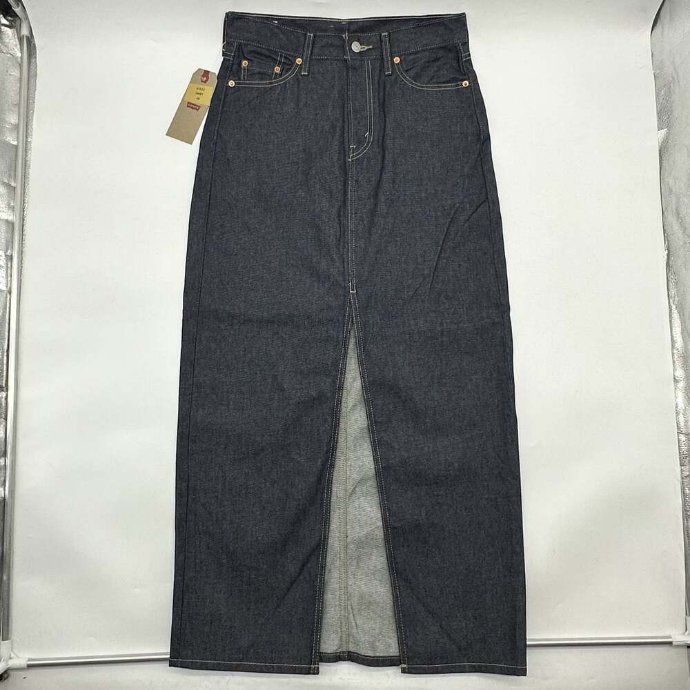 Levi's Premium Denim Women's Size 26 Front Slit Jean Maxi Skirt IRREGULAR NWT